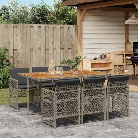 Ensemble à manger de jardin et coussins 7 pcs gris rotin 648998648998