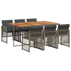 Ensemble à manger de jardin et coussins 7 pcs gris rotin 648998648998