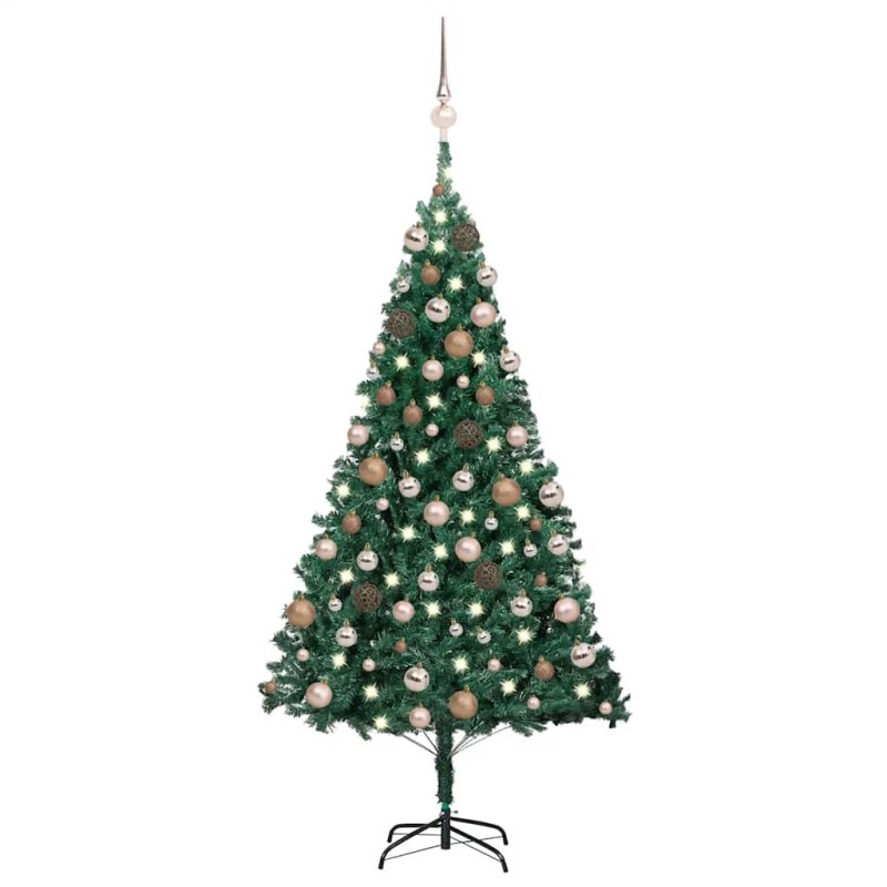 Arbre de Noël artificiel pré-éclairé et boules vert 150 cm PVC 649000649000
