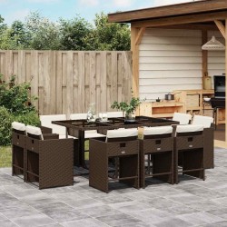 Ensemble à manger de jardin et coussins 11 pcs marron rotin 649030649030