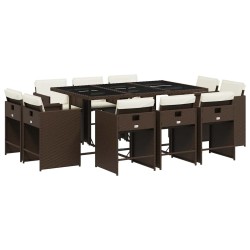 Ensemble à manger de jardin et coussins 11 pcs marron rotin 649030649030