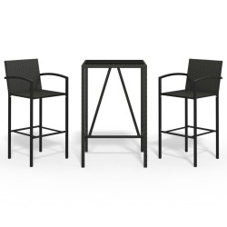 Ensemble de bar de jardin 3 pcs noir résine tressée 649045649045