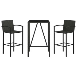Ensemble de bar de jardin 3 pcs noir résine tressée 649045649045