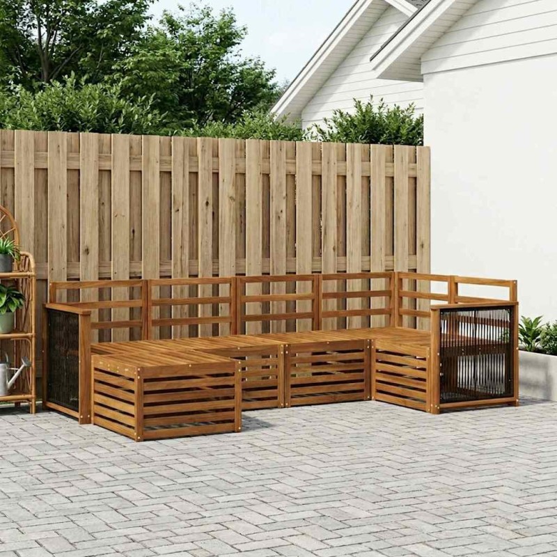 Ensemble de canapé d'angle 5 pcs Naturel Bois d'Acacia Massif 649048649048