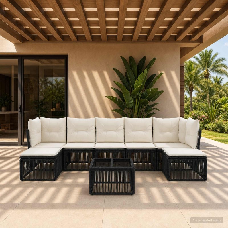 Ensemble de canapé de jardin 8 pcs Noir polyrotin 649049649049