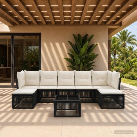 Ensemble de canapé de jardin 8 pcs Noir polyrotin 649049649049