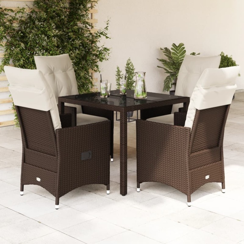 Ensemble à manger de jardin 5 pcs et coussins marron poly rotin 649051649051