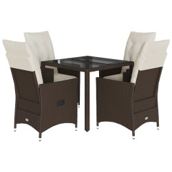 Ensemble à manger de jardin 5 pcs et coussins marron poly rotin 649051649051