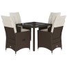 Ensemble à manger de jardin 5 pcs et coussins marron poly rotin 649051649051