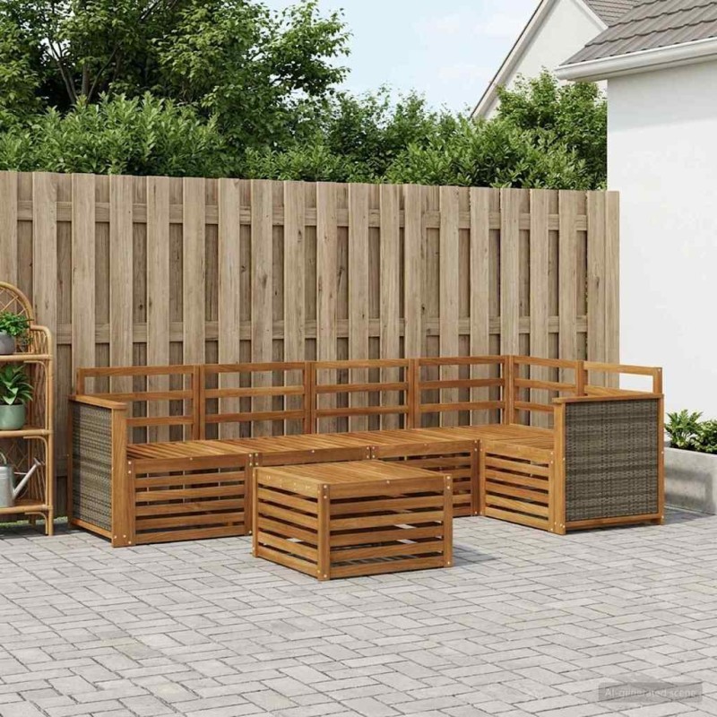 Ensemble de canapé d'angle 5 pcs Naturel Bois d'Acacia Massif 649066649066