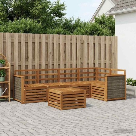 Ensemble de canapé d'angle 5 pcs Naturel Bois d'Acacia Massif 649066649066