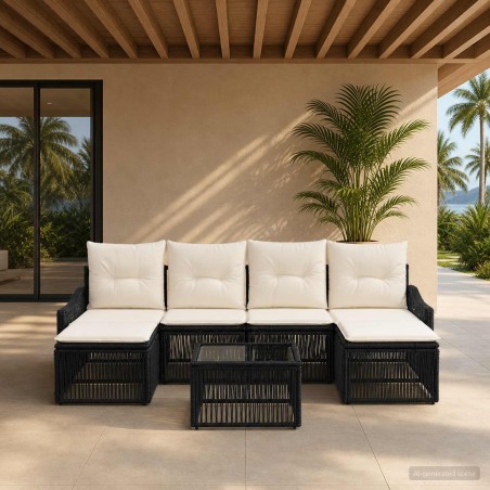 Ensemble de canapé de jardin 7 pcs Noir polyrotin 649073649073