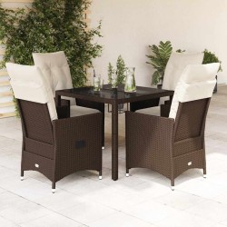 Ensemble à manger de jardin 5 pcs et coussins marron poly rotin 649079649079