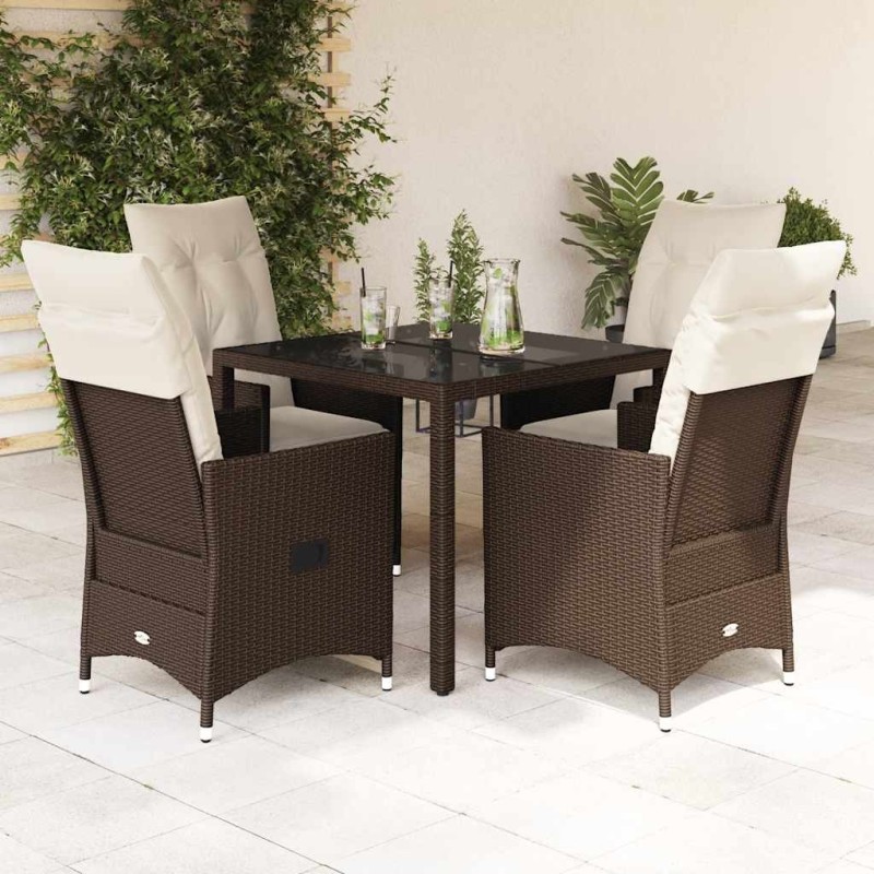 Ensemble à manger de jardin 5 pcs et coussins marron poly rotin 649079649079