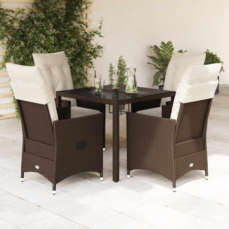 Ensemble à manger de jardin 5 pcs et coussins marron poly rotin 649079649079