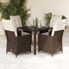 Ensemble à manger de jardin 5 pcs et coussins marron poly rotin 649079649079