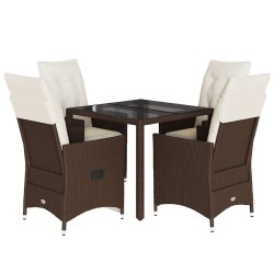 Ensemble à manger de jardin 5 pcs et coussins marron poly rotin 649079649079