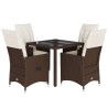 Ensemble à manger de jardin 5 pcs et coussins marron poly rotin 649079649079