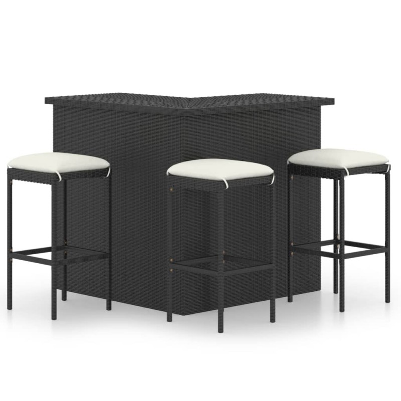 Ensemble de bar de jardin 4 pcs et coussins Résine tressée Noir 649083649083