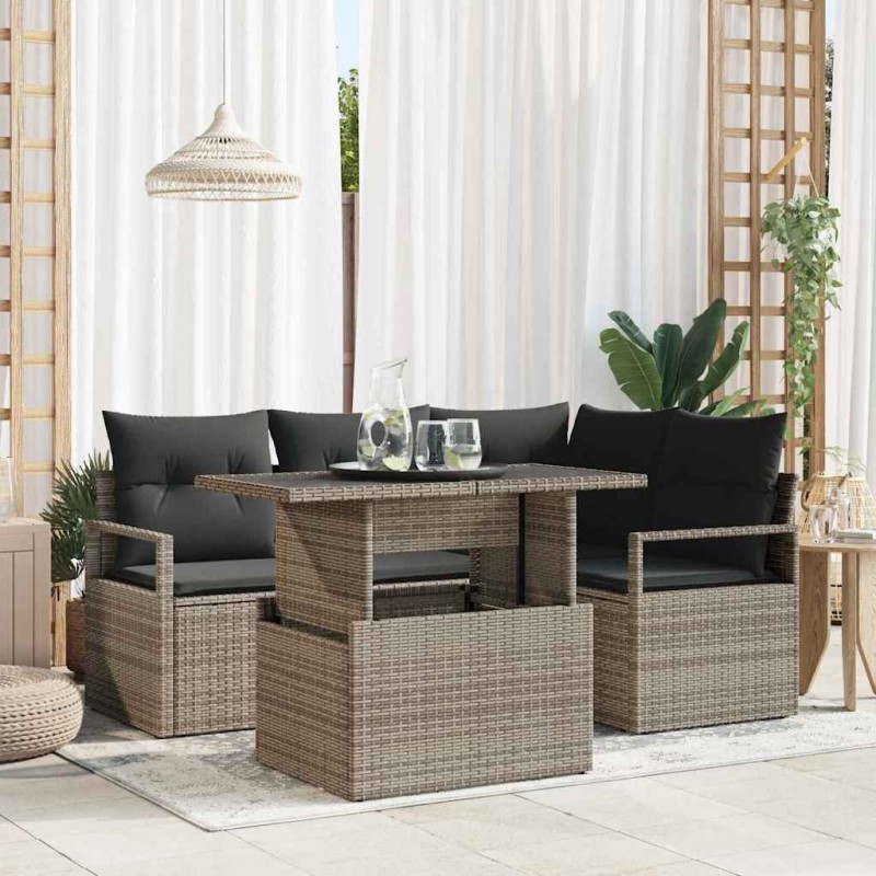 Ensemble de canapé de jardin avec coussin 5 pcs Gris Poly rotin 649171649171