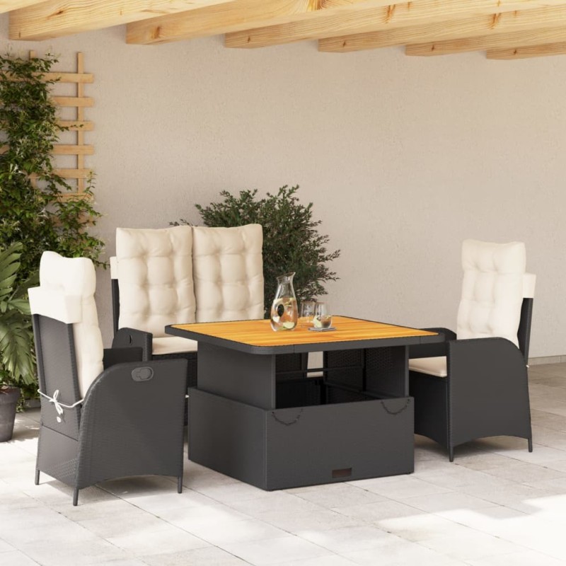 Ensemble à manger de jardin 4 pcs avec coussins noir 649172649172