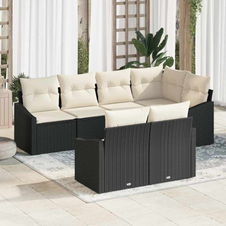 Ensemble de canapé de jardin 7 pcs Noir et Blanc polyrotin 649198649198