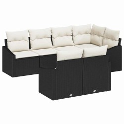 Ensemble de canapé de jardin 7 pcs Noir et Blanc polyrotin 649198649198