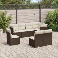 Salon de jardin 8 pcs avec coussins marron résine tressée 649199649199