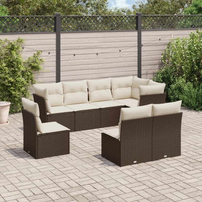Salon de jardin 8 pcs avec coussins marron résine tressée 649199649199