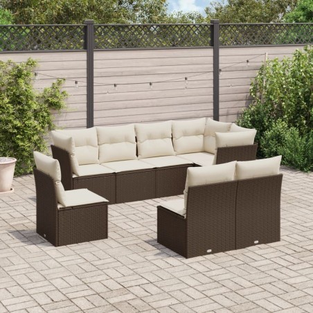 Salon de jardin 8 pcs avec coussins marron résine tressée 649199649199