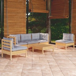 Salon de jardin 6 pcs avec coussins gris Bois de pin massif 649201649201