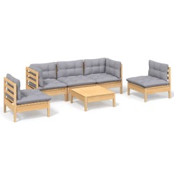 Salon de jardin 6 pcs avec coussins gris Bois de pin massif 649201649201