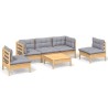 Salon de jardin 6 pcs avec coussins gris Bois de pin massif 649201649201
