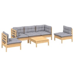 Salon de jardin 6 pcs avec coussins gris Bois de pin massif 649201649201