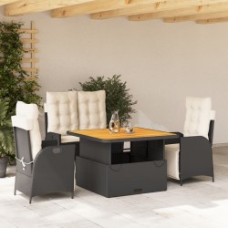 Ensemble à manger de jardin 4 pcs avec coussins noir 649204649204