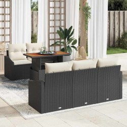 Ensemble de canapé de jardin 6 pcs Noir Poly rotin 649214649214