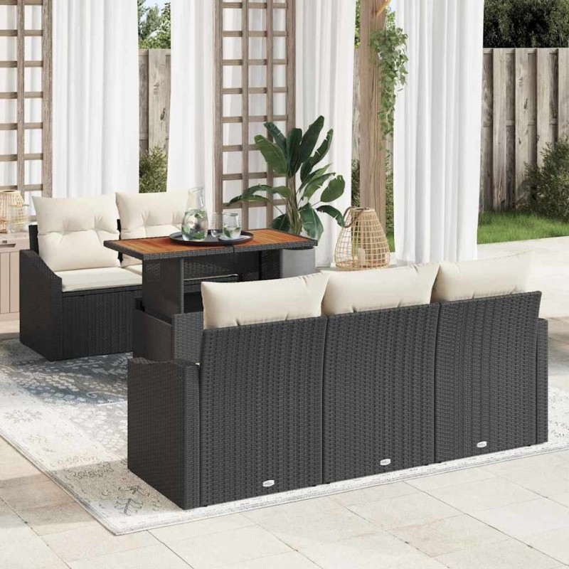 Ensemble de canapé de jardin 6 pcs Noir Poly rotin 649214649214
