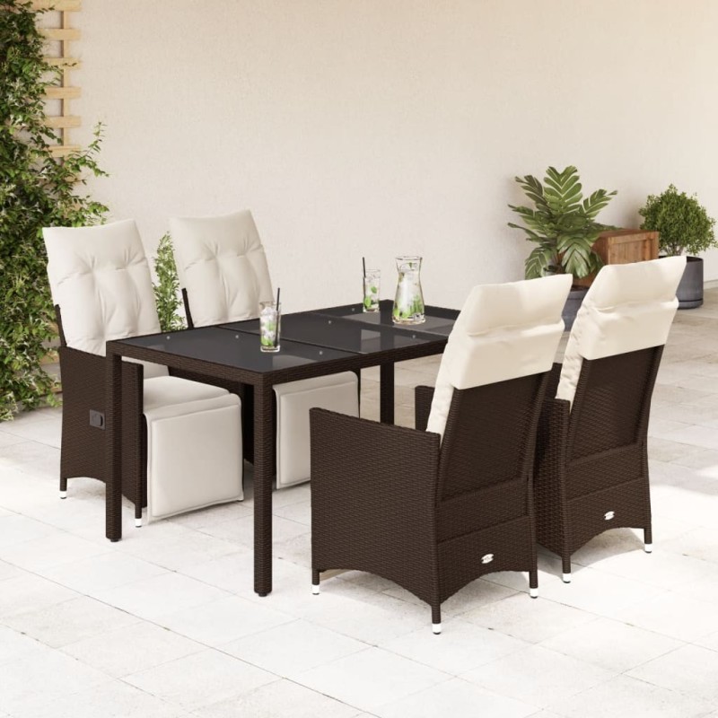 Ensemble de bistro de jardin 5 pcs coussins marron poly rotin 649232649232