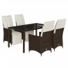 Ensemble de bistro de jardin 5 pcs coussins marron poly rotin 649232649232