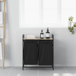 Panier à linge à 2 compartiments avec étagère chêne Sonoma 649251649251