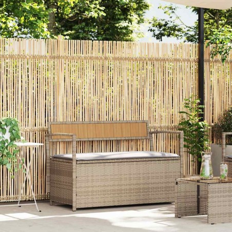 Banc de rangement de jardin avec coussin beige résine tressée 649290649290