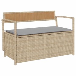Banc de rangement de jardin avec coussin beige résine tressée 649290649290