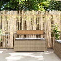 Banc de rangement de jardin avec coussin beige résine tressée 649290649290