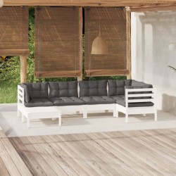 Salon de jardin 6 pcs avec coussins blanc bois de pin massif 649332649332