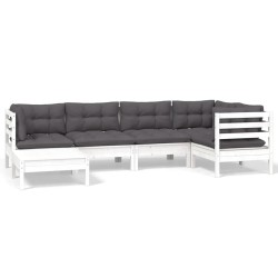 Salon de jardin 6 pcs avec coussins blanc bois de pin massif 649332649332