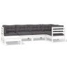 Salon de jardin 6 pcs avec coussins blanc bois de pin massif 649332649332