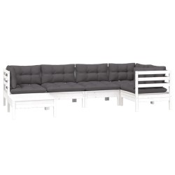 Salon de jardin 6 pcs avec coussins blanc bois de pin massif 649332649332