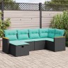 Salon de jardin 6 pcs avec coussins noir résine tressée 649339649339