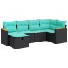 Salon de jardin 6 pcs avec coussins noir résine tressée 649339649339