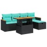 Salon de jardin 6 pcs avec coussins noir résine tressée acacia 649340649340